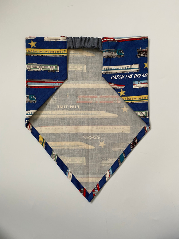 電車柄☆100〜110こどもエプロン、三角巾、巾着3点セット 6枚目の画像