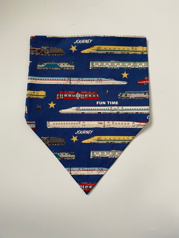 電車柄☆100〜110こどもエプロン、三角巾、巾着3点セット 5枚目の画像