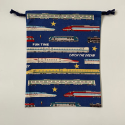 電車柄☆100〜110こどもエプロン、三角巾、巾着3点セット 7枚目の画像