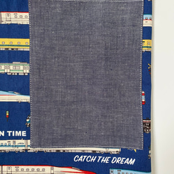 電車柄☆100〜110こどもエプロン、三角巾、巾着3点セット 4枚目の画像