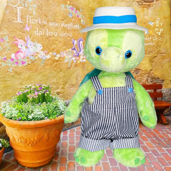 紺のストライプのサロペット オルメル ぬいぐるみ handmade まみぃ 