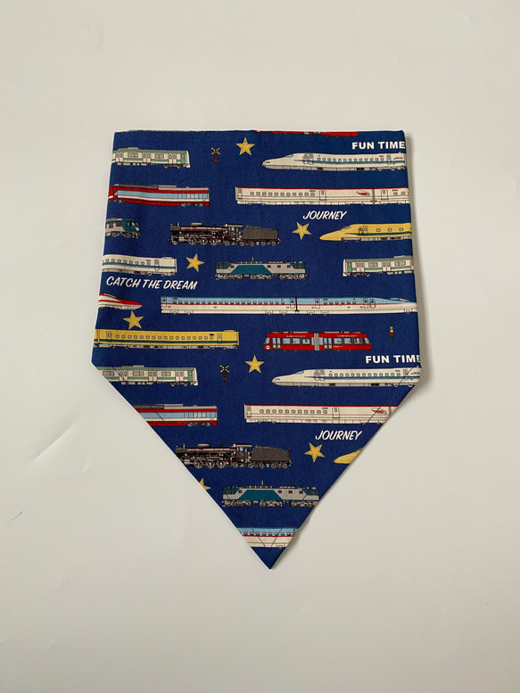 電車柄☆120〜130こどもエプロン、三角巾、巾着3点セット　 5枚目の画像