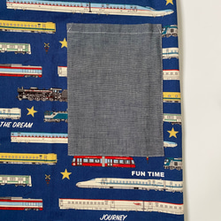 電車柄☆120〜130こどもエプロン、三角巾、巾着3点セット　 4枚目の画像