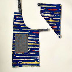 電車柄☆120〜130こどもエプロン、三角巾、巾着3点セット　 2枚目の画像