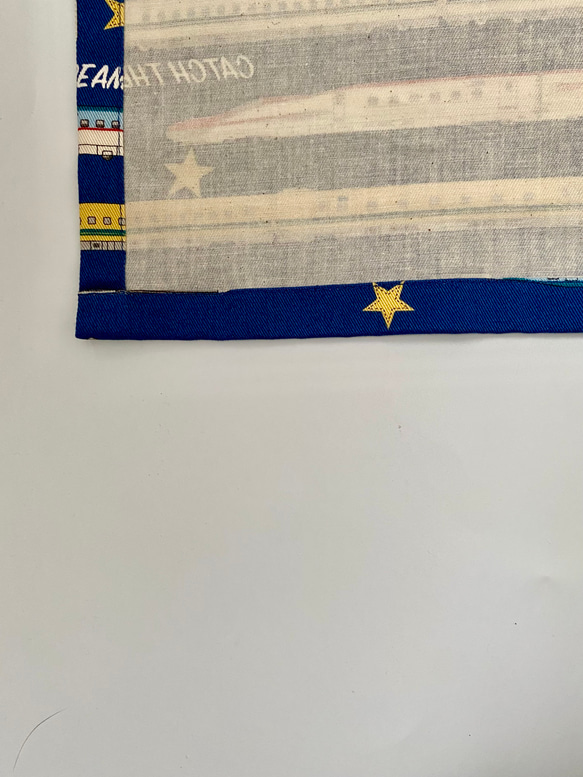 電車柄☆120〜130こどもエプロン、三角巾、巾着3点セット　 8枚目の画像