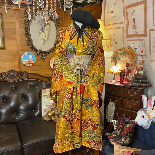 古着と帯　リメイク　ジャケット　古着リメイクワンピース　着物リメイク 和洋折衷 レトロ 古着 着物 和 モダン ハンドメイド リメイク