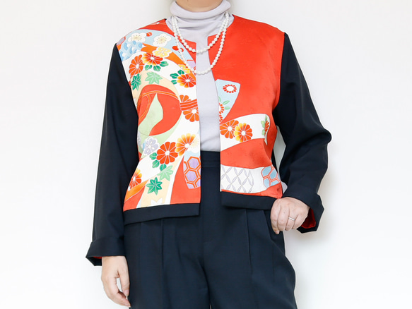 KIMONO CREW NECK JACKET  -ヴィンテージ着物を使ったクルーネックジャケット １点物です！ 3枚目の画像