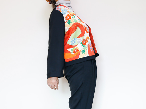 KIMONO CREW NECK JACKET  -ヴィンテージ着物を使ったクルーネックジャケット １点物です！ 6枚目の画像