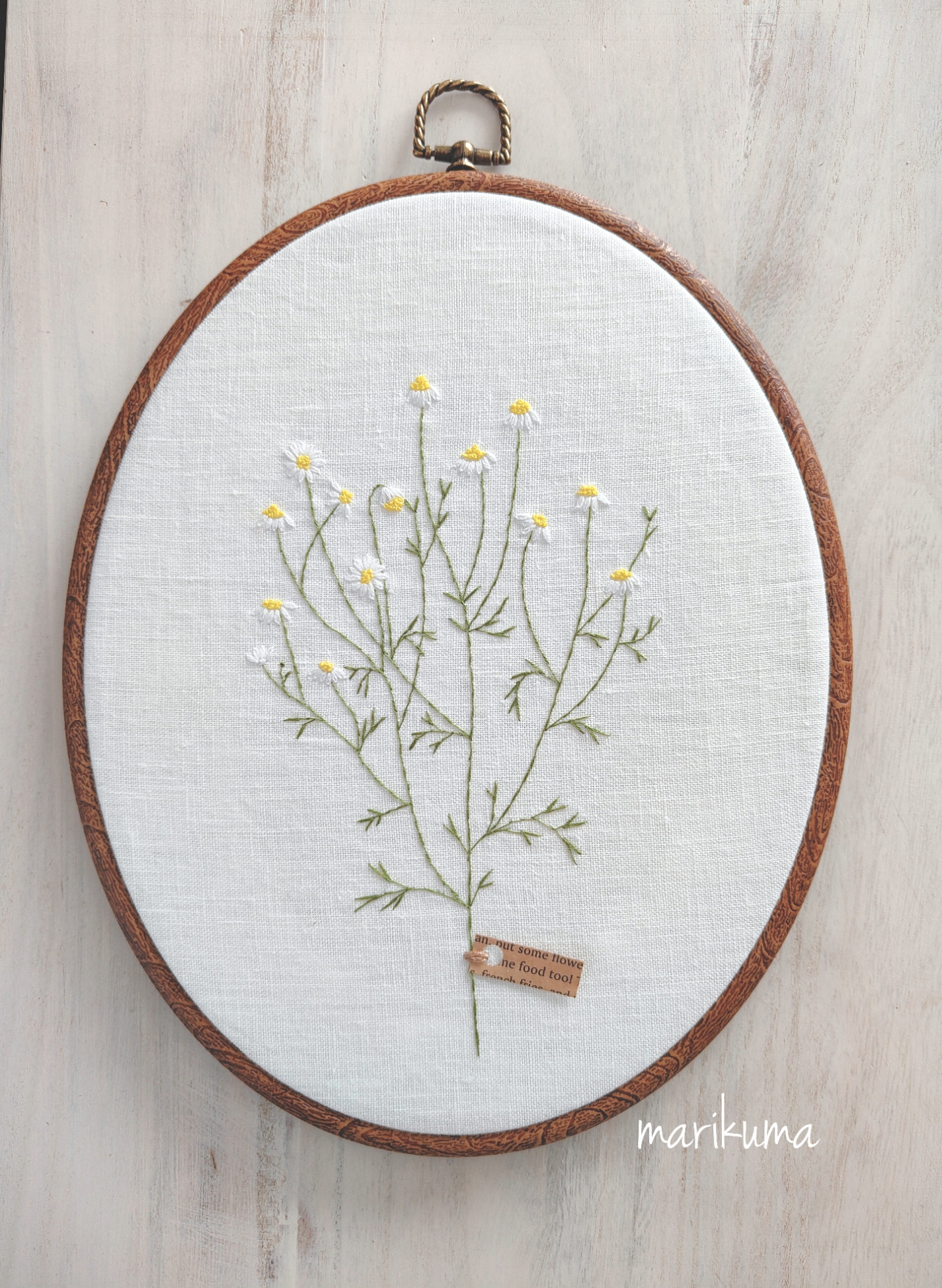 再販【送料無料】カモミール刺繍＊アンティーク刺繍枠 ドライフラワー