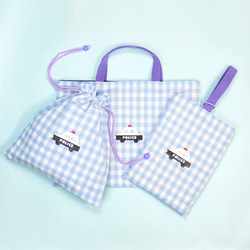 ハート柄とギンガムチェック・フリルの入園入学3点セット モノトーン