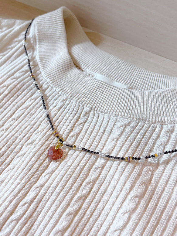 限定　ハートの天然石macramé necklace 2枚目の画像