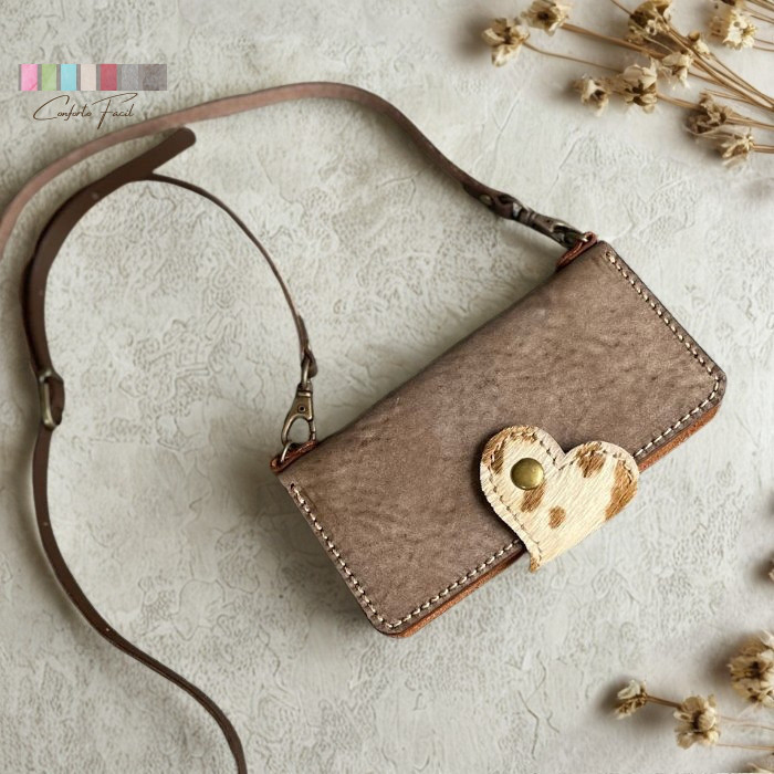 ◆一番人気◆7色◆ハラコハートの本革手帳型スマホショルダー[多機種対応]iPhone17