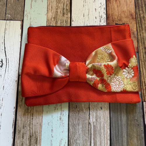 クラッチバッグ 着物帯バッグ 着物リメイク リボン クラッチバッグ