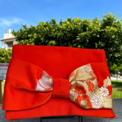 クラッチバッグ 着物帯バッグ 着物リメイク リボン クラッチバッグ  