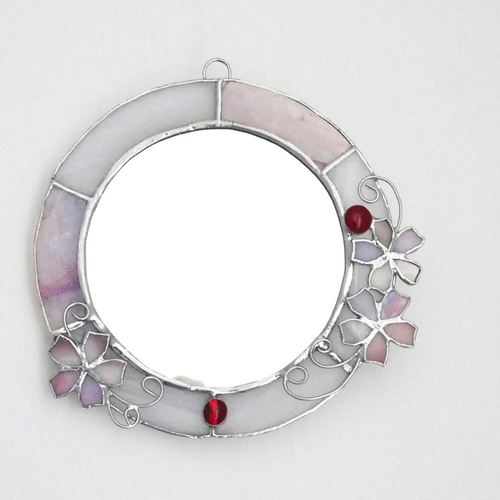 ✴︎:.｡.:桜シリーズ 桜の丸形壁掛け鏡♪ ステンドグラス 桜2025