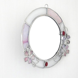 ✴︎:.｡.:桜シリーズ　桜の丸形壁掛け鏡♪　ステンドグラス　春色 12枚目の画像