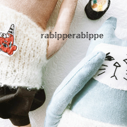 こまり顔猫　ぬいぐるみ　節分　鬼　刺繍  1匹 パステルブルー　羊毛　恵方巻き付き　rabippe 7枚目の画像