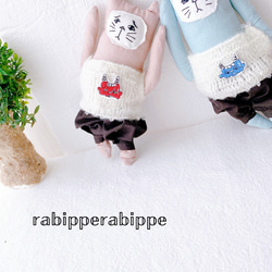 こまり顔猫　ぬいぐるみ　節分　鬼　刺繍  1匹 パステルブルー　羊毛　恵方巻き付き　rabippe 2枚目の画像