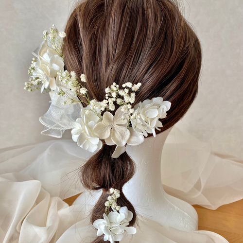 カスミ草ドライフラワー ホワイト髪飾り 成人式 卒業式 結婚式 振袖 袴