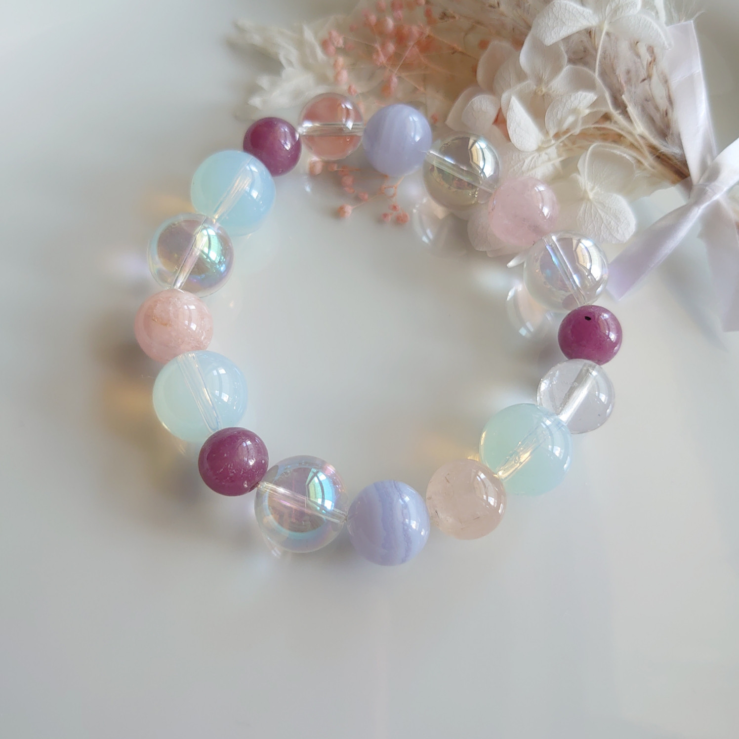 しゃぼん玉ブレス　ポワンポワンKawaii天然石ブレスレット　素敵な逸品