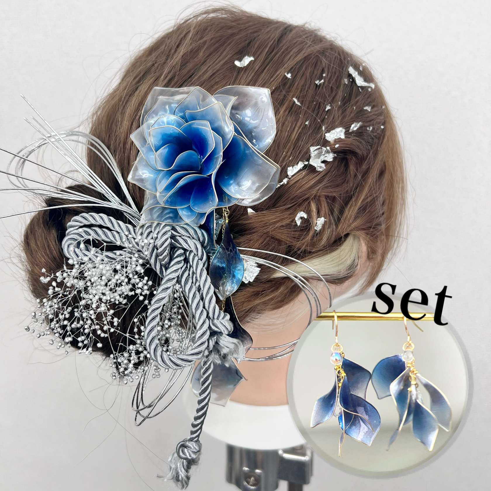 【お得な2点set】薔薇 「夢叶う」ヘッドドレス＆薔薇の花びら（フック）　h4081&p1142