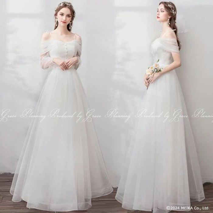 ウェディングドレス オフショルダー 長袖 結婚式 披露宴 二次会 花嫁ドレス Aライン gcd_7086