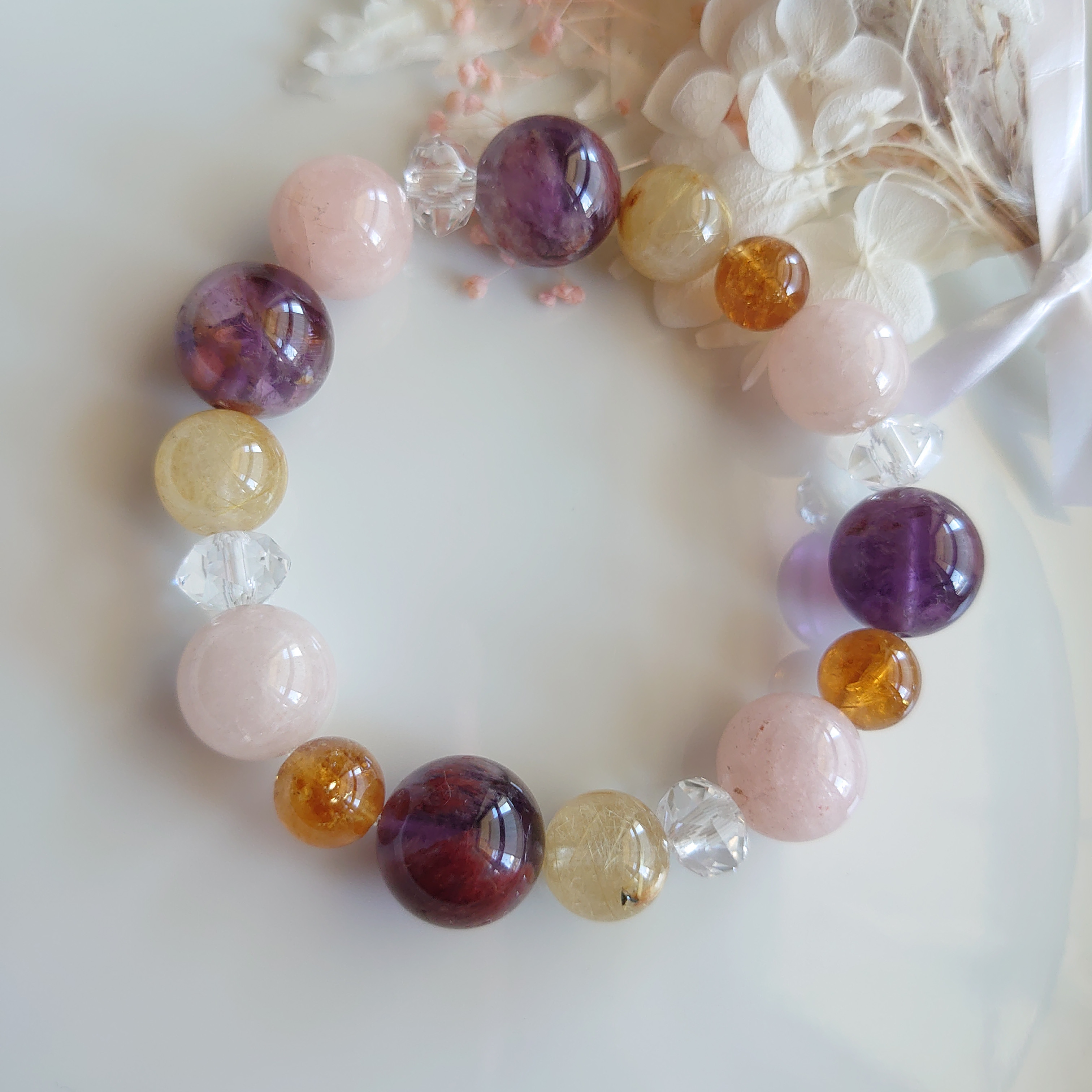 しゃぼん玉ブレス　ポワンポワン天然石ブレスレット　素敵な逸品