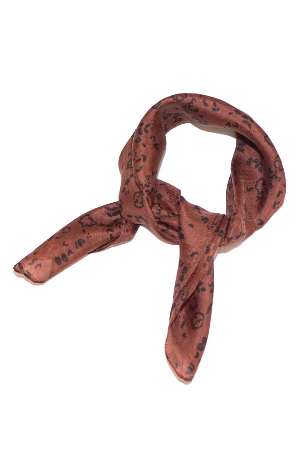 Flower Leopard Silk Scarf (brown) スカーフ ブラウン 茶色　 ヴィンテージレトロ 2枚目の画像