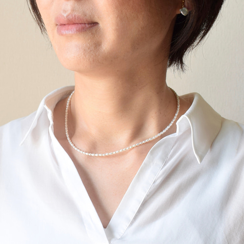 ライスベビー淡水パール ネックレス 小粒 シンプル 重ね付け 普段使い  