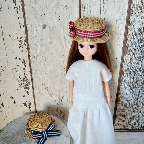 お人形・ぬいぐるみ用カンカン帽 リカちゃんサイズ ストライプリボン