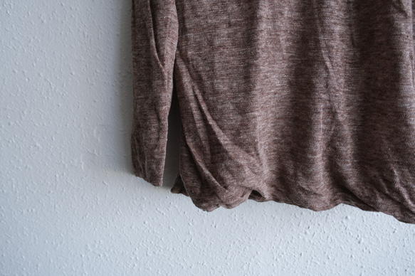 女款亞麻針織雙層長袖高領套頭衫（棕色）| 2 種尺寸 第3張的照片