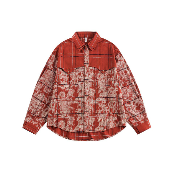 春の新作レディースカジュアル長袖赤チェックシャツ W185 7枚目の画像