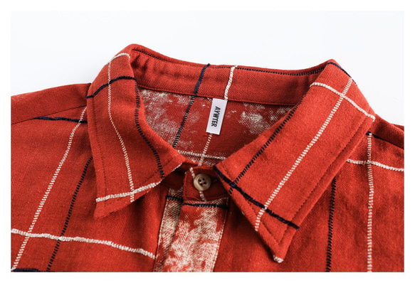 春の新作レディースカジュアル長袖赤チェックシャツ W185 9枚目の画像