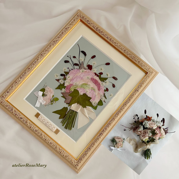 結婚式ブーケを美しく残します【アフターブーケ押し花額】 