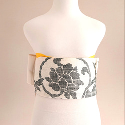 モノトーンの唐草模様 作り帯 銀座スタイル ～100cm 手織り真綿紬 6枚目の画像