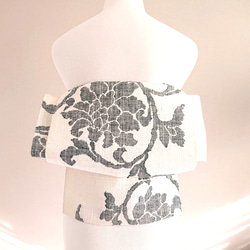 モノトーンの唐草模様 作り帯 銀座スタイル ～100cm 手織り真綿紬 1枚目の画像