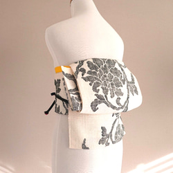 モノトーンの唐草模様 作り帯 銀座スタイル ～100cm 手織り真綿紬 3枚目の画像