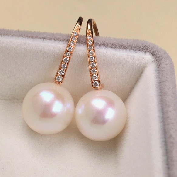 K18 淡水パール ダイヤモンド フックピアス