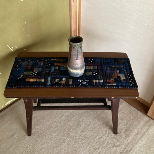 藍 古布 小布パッチワークのテーブルセンター(長) その他インテリア