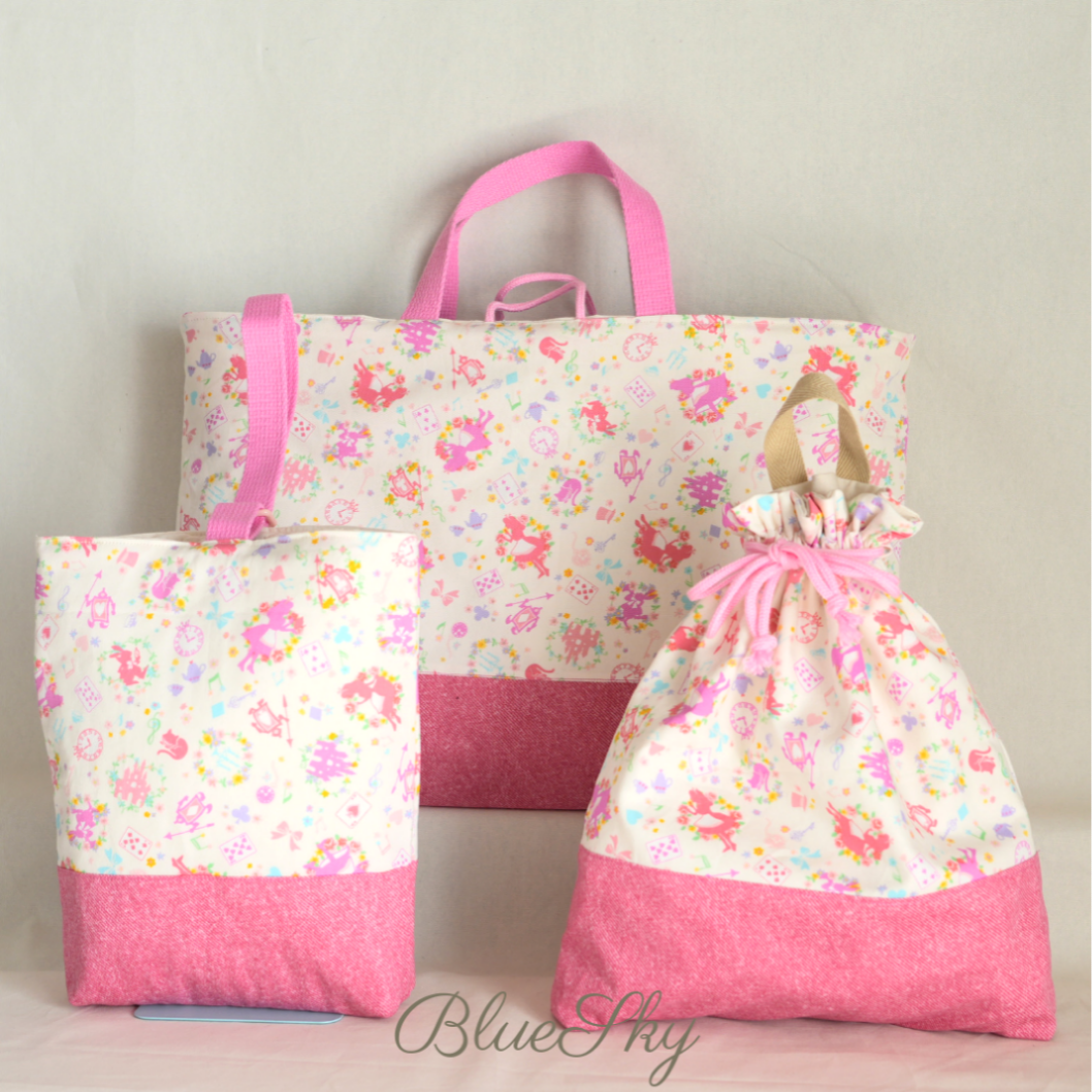 ピンクアリスの大きめレッスンバッグ入園入学用品　入園入学セット　体操着袋上履き袋