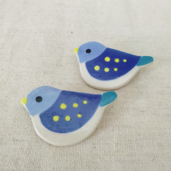 小鳥ブローチ(水色×青) 2枚目の画像
