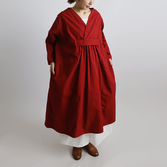 ⁑母の日ＳＡＬＥ　１１３ｃｍ　４色　重ねクロス襟　胸元ギャザーゆったりワンピース　ベビーキャンバスコットン　着物　衿４色 14枚目の画像