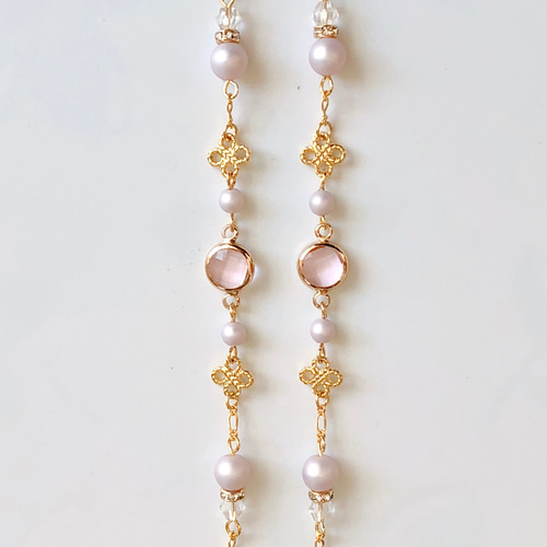 メガネチェーン》pinkチャーム＆フラワー✧︎メガネチェーン✧︎マスク