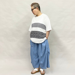 SALE 春 夏 異素材切り替え ビッグTシャツ レディース トップス ボーダー柄 ドット柄 水玉柄 ベルポニー 9枚目の画像