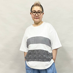 SALE 春 夏 異素材切り替え ビッグTシャツ レディース トップス ボーダー柄 ドット柄 水玉柄 ベルポニー 7枚目の画像