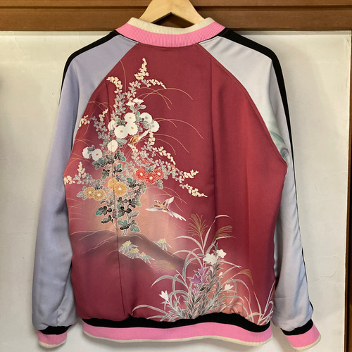着物リメイクスカジャン リバーシブル 振袖リメイク 牡丹の花 着物リメイクスカジャン リバーシブル 振袖リメイク 牡丹の花