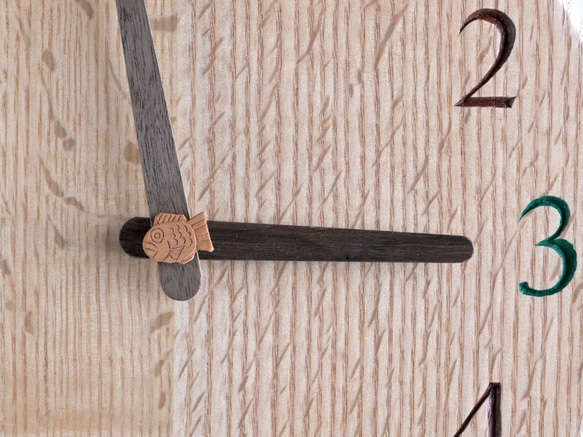 おやつ時間＆鯛焼き 直径25cm 掛け時計 ｵｰｸ【2401】 2枚目の画像