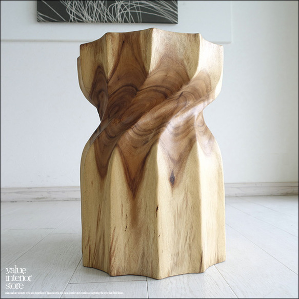 美品】モンキーポッド 無垢材 スツール サイドテーブル ウッド