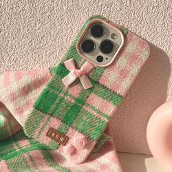 スマホケース　ウール　iPhoneケース チェック柄　ピンク　おしゃれ　大人で可愛い　大人気　 4枚目の画像