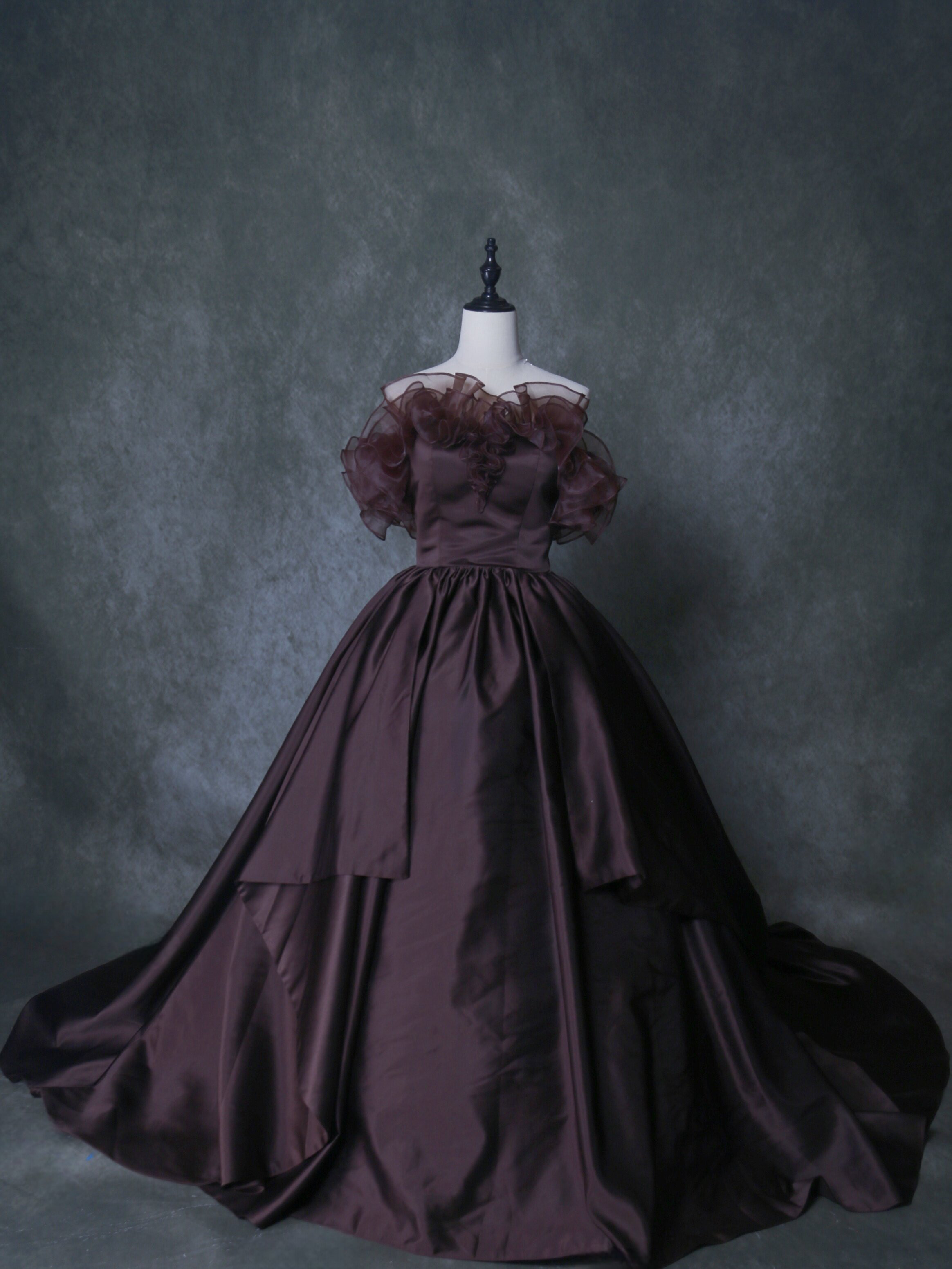 パーティードレス 紺 上質オーガンジー 揺らめく裾 エレガント  